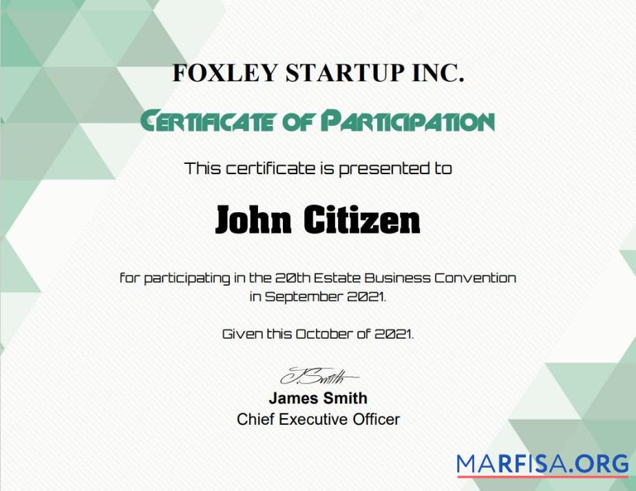 Blank USA Participation cert sample